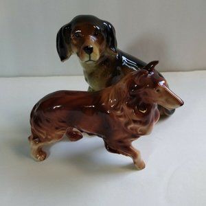 Ceramic Beagle And Collie Brown Dogs Japan labels